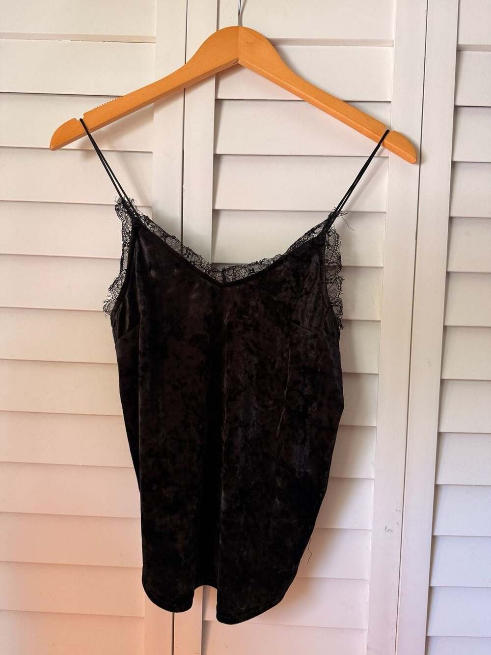 Kimchi Blue Black Crushed Velvet Lace Trim Cami Top